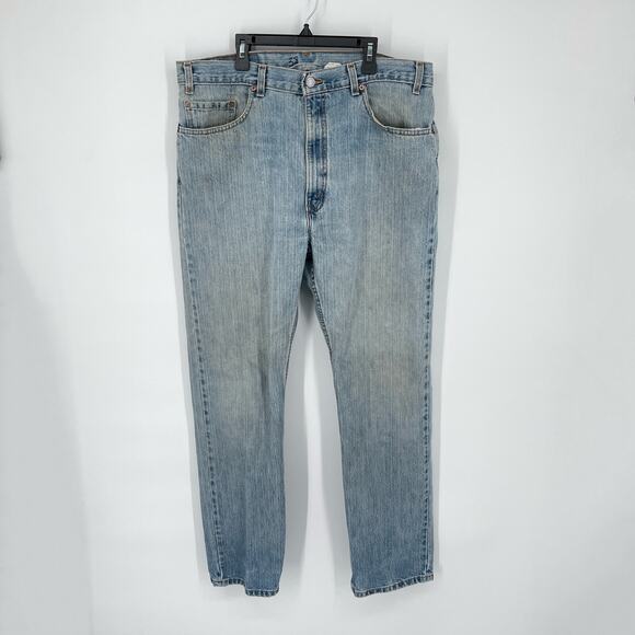 Levi's 505 VINTAGE Straight Leg Black Batwing Light Wash Jeans 38x32 Blue USA - Picture 1 of 13